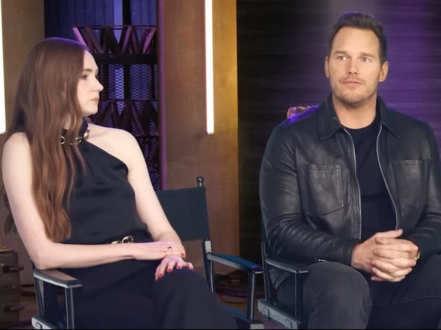 <p>Karen Gillan and Chris Pratt</p>