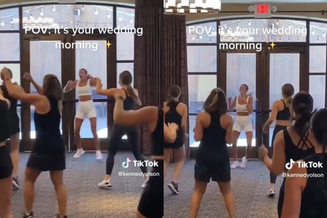 <p>Fitness instructor Kennedy Olson has gone viral after posting a video of herself working out with her bridesmaids on the morning of her wedding day</p>