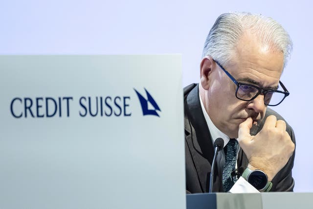 Credit Suisse chief executive Ulrich Korner at the annual shareholders’ meeting in Zurich (Michael Buholzer/Keystone/AP)