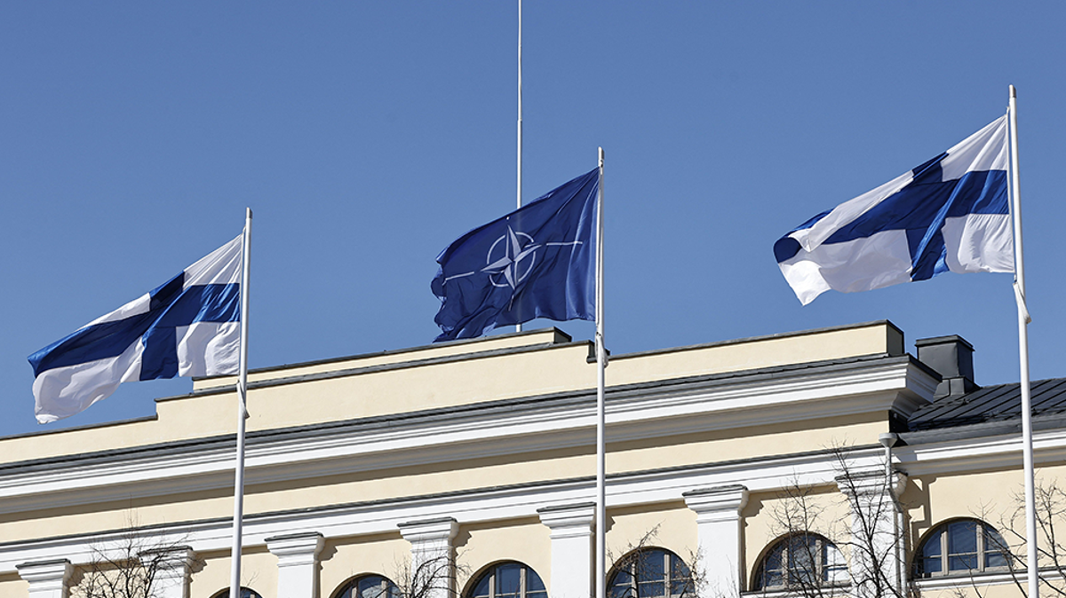 Watch live: Nato secretary general and Finnish president mark Finland’s accession to alliance