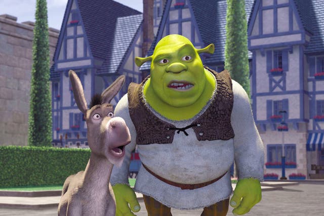 <p>Donkey (Eddie Murphy) and Shrek (Mike Myers) in the original ‘Shrek'</p>