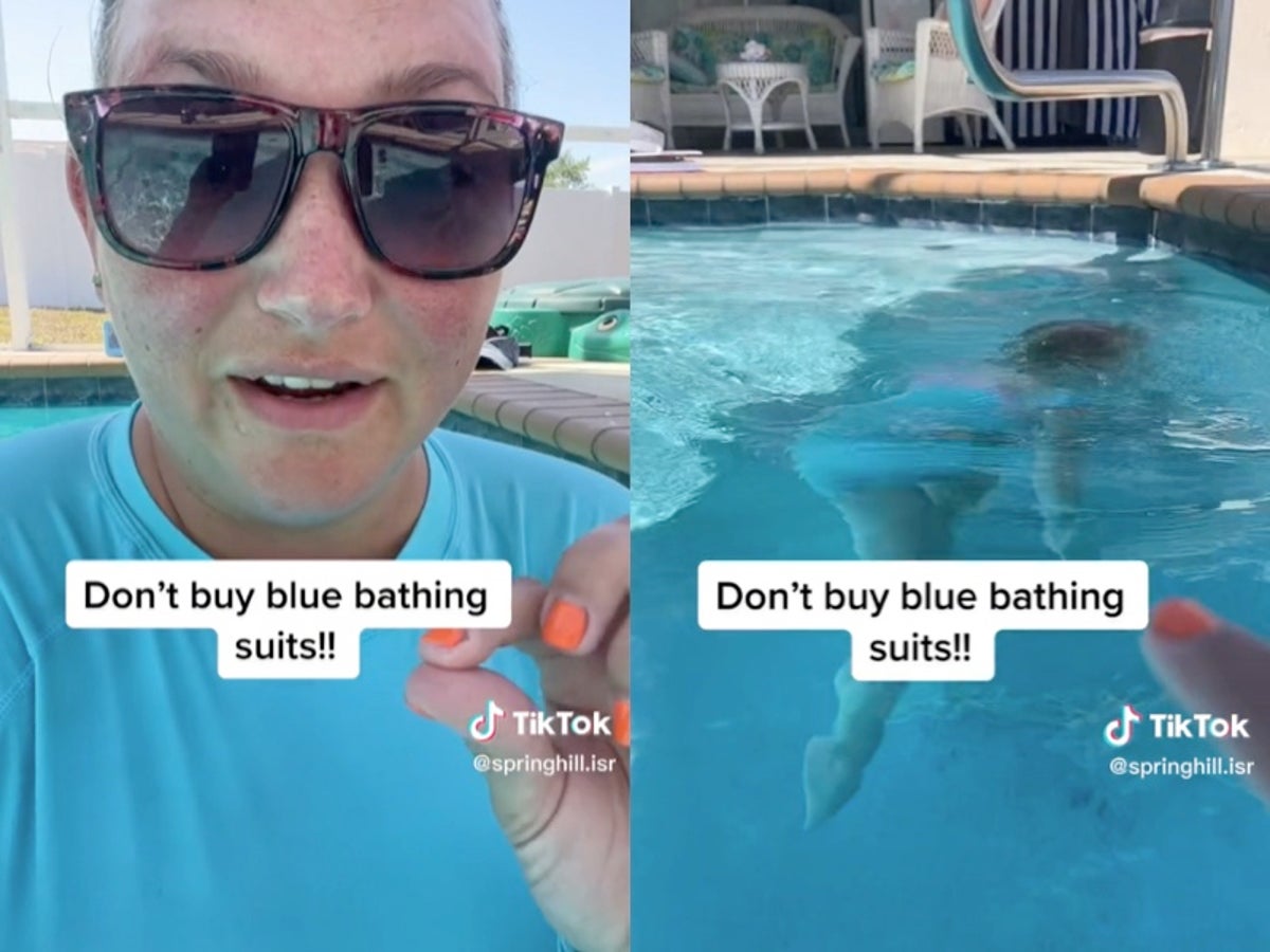 Swim instructor shows why children should not wear blue bathing suits while swimming