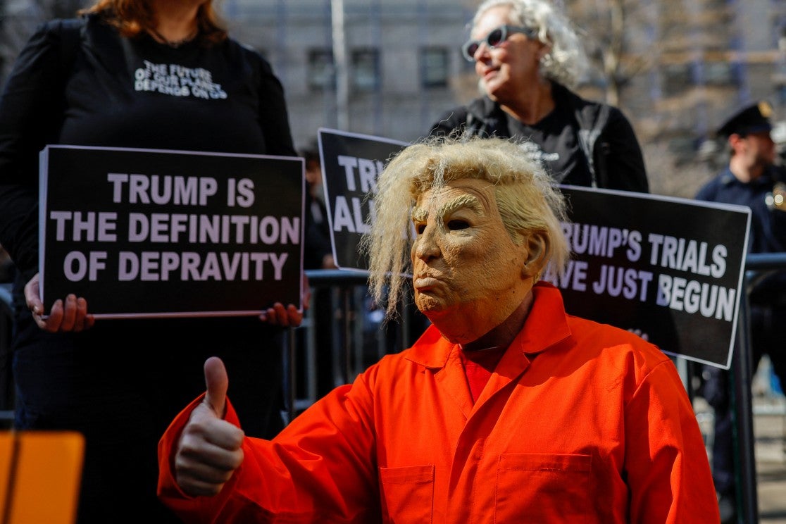 Anti-Trump protesters demonstrate outside Manhattan Criminal Courthouse