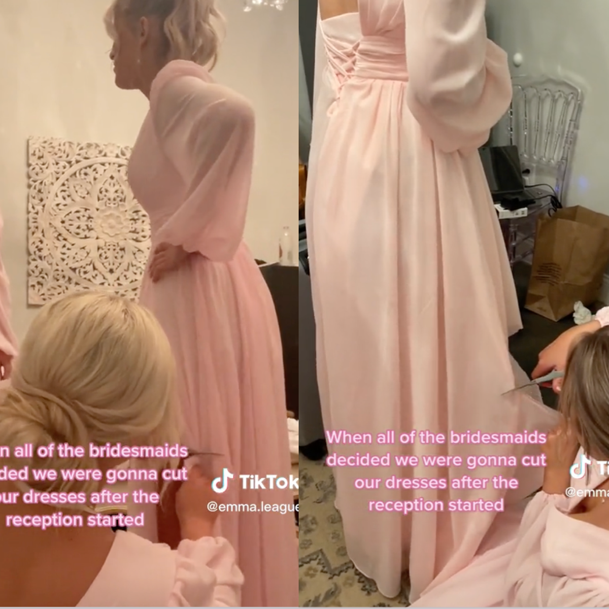 Bridesmaids spark debate about wedding etiquette after cutting dresses during reception | The Independent Bridesmaids spark debate about wedding etiquette after cutting dresses during reception | The Independent