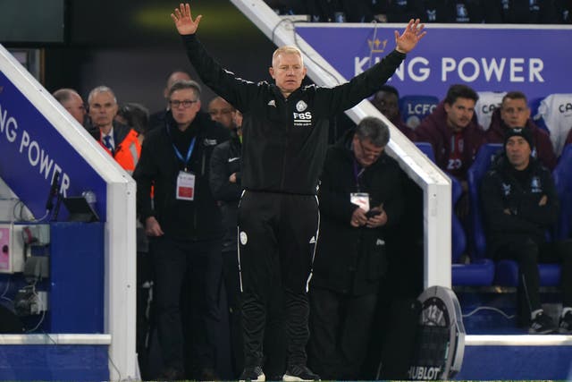 Leicester caretaker manager Adam Sadler gestures on the touchline during the game against Aston Villa (Tim Goode/PA)