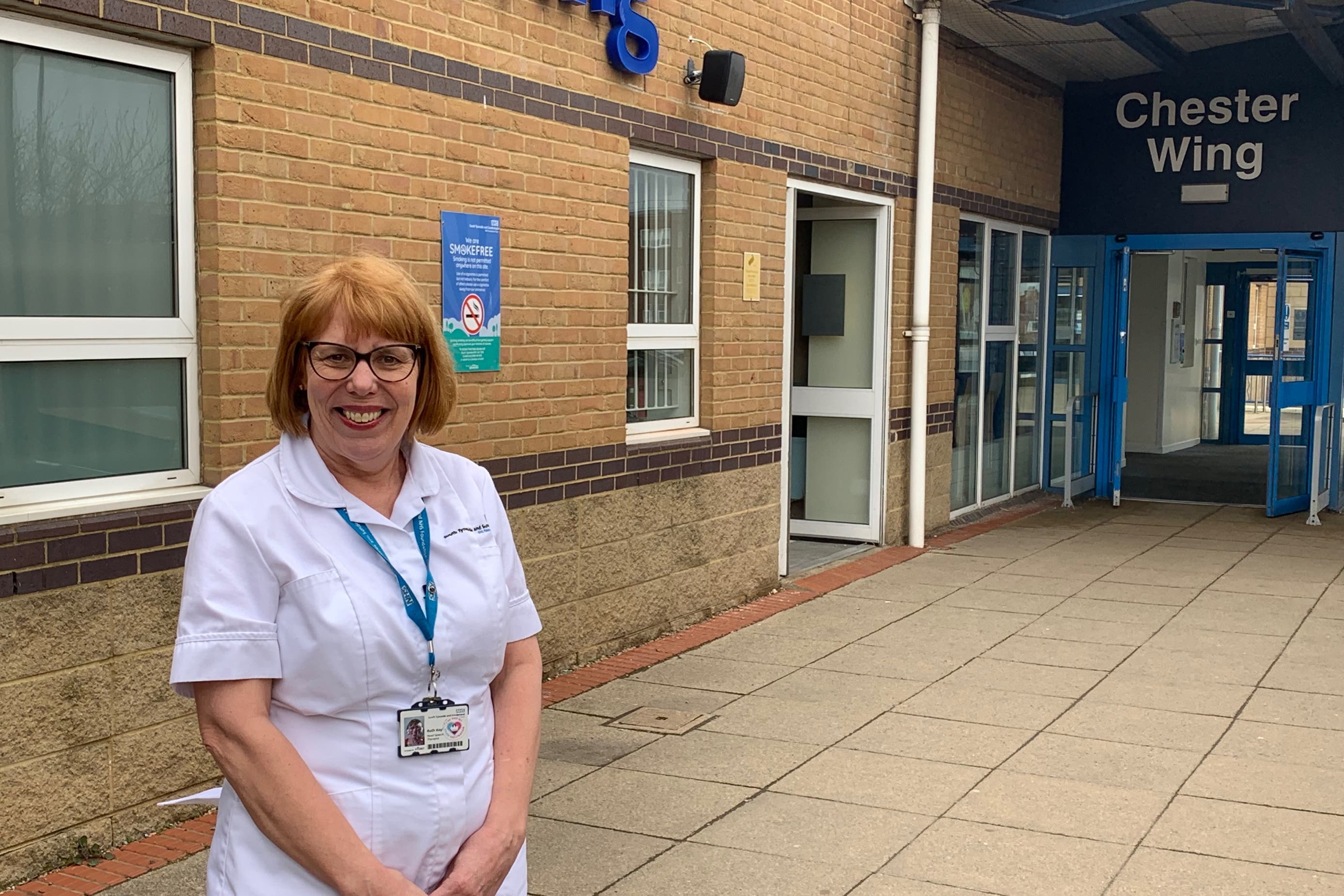 Speech and language therapist Ruth Rayner outside Chester Wing at Sunderland Royal Hospital (South Tyneside and Sunderland NHS Foundation Trust/PA)