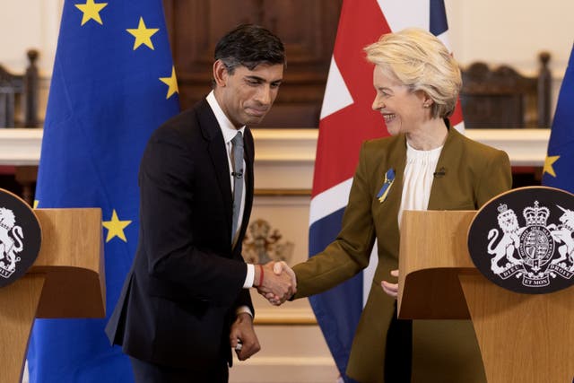 Prime Minister Rishi Sunak and European Commission president Ursula von der Leyen unveiled the Windsor Framework in February (Dan Kitwood/PA)