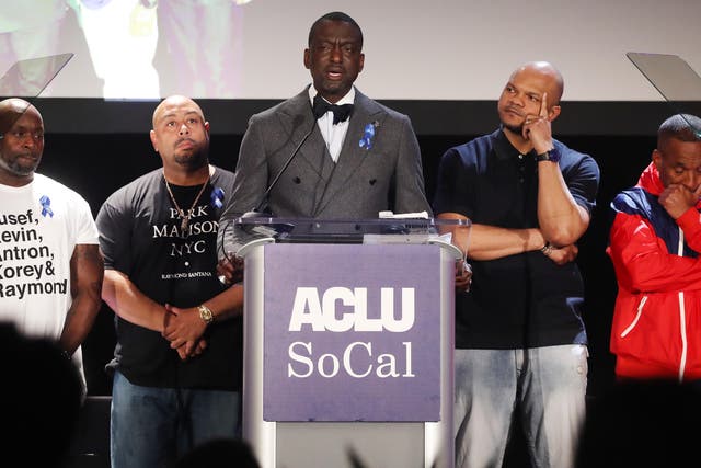 <p>File photo: (L to R) Antron McCray, Raymond Santana, Yusef Salaam, Kevin Richardson and Korey Wise appear on stage at the American Civil Liberties Union (ACLU) of Southern California’s 25th annual awards luncheon on 7 June 2019 in Los Angeles, California</p>