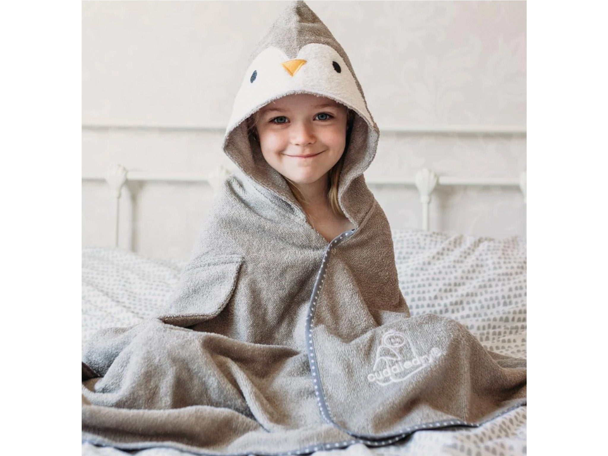 Cuddledry personalised penguin hooded bath towel