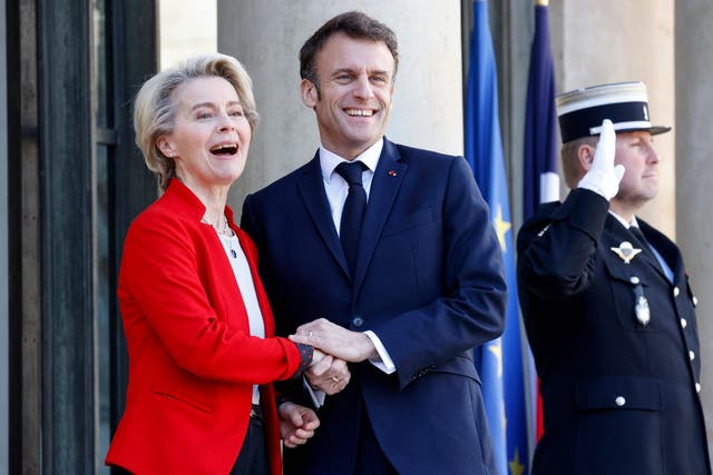 <p>Ursula von der Leyen and Emmanuel Macron met earlier this week in Paris to prepare for their trip to China</p>