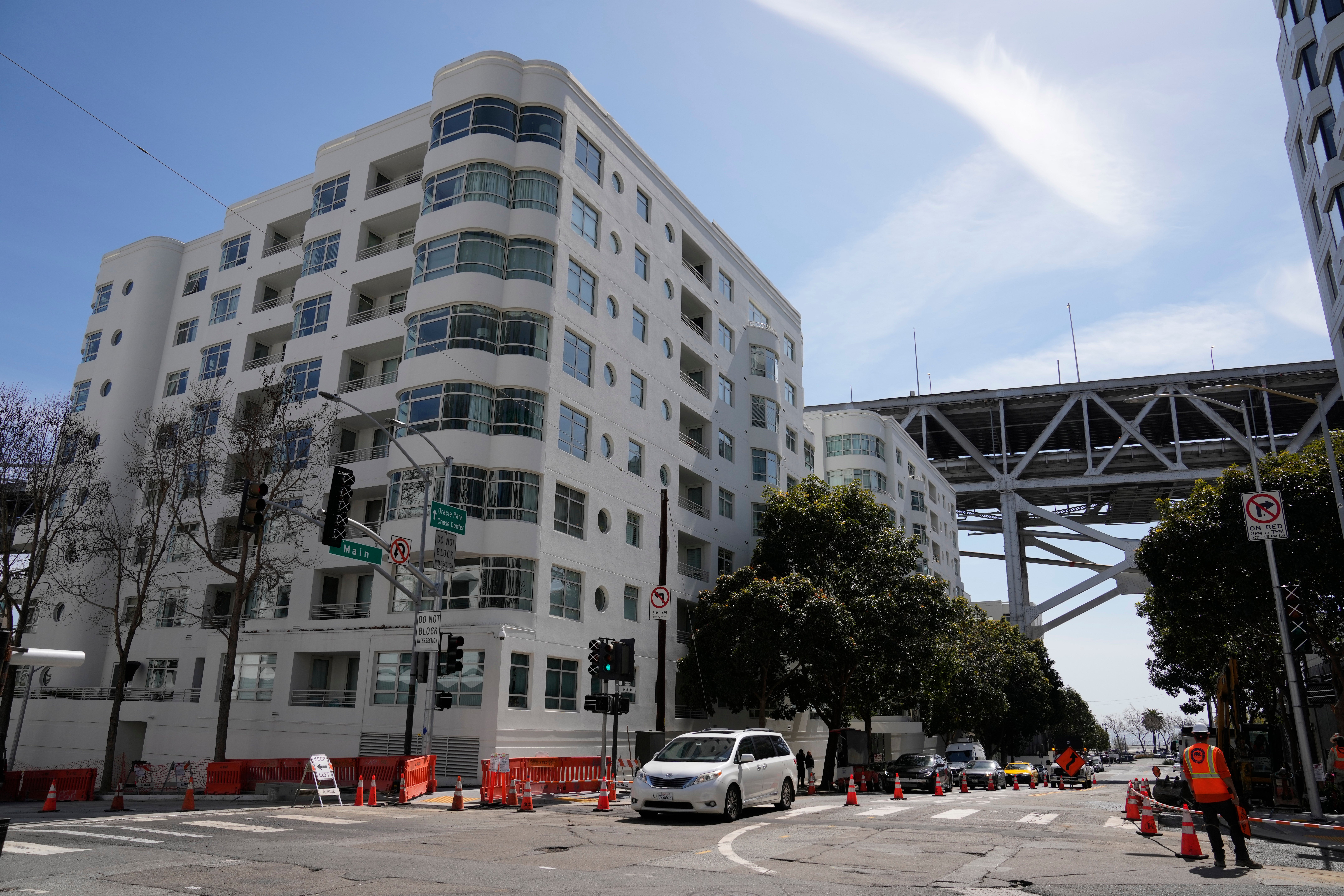 An apartment building below the San Francisco-Oakland Bay Bridge where technology executive Bob Lee was found with fatal stab wounds on Tuesday.