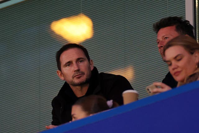 <p>Frank Lampard looks on from the stands at Chelsea vs Liverpool</p>