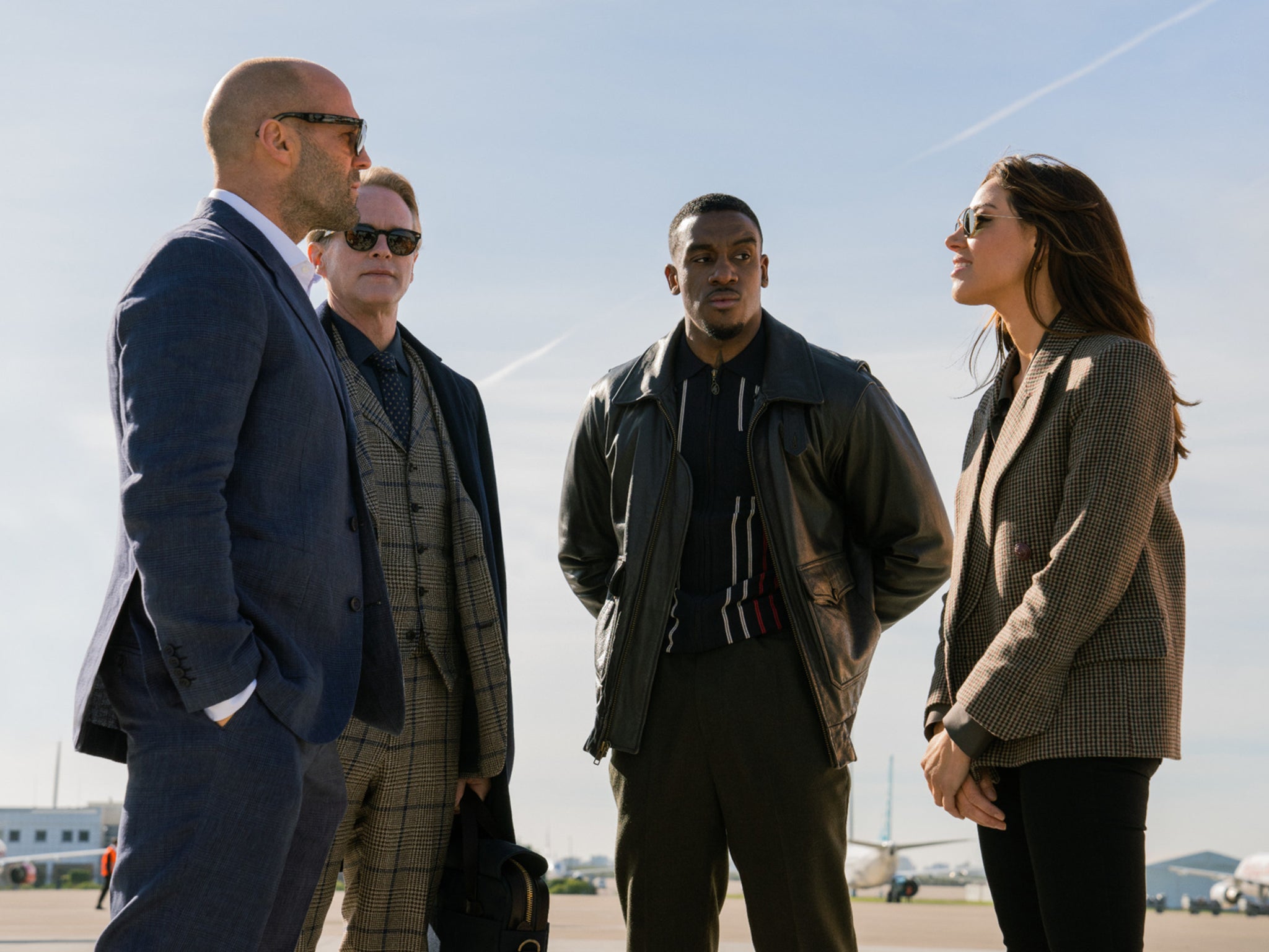 Jason Statham, Cary Elwes, Bugzy Malone and Aubrey Plaza in ‘Operation Fortune: Ruse de Guerre’