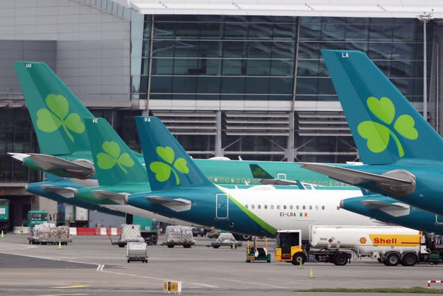 Aer Lingus jets parked at Dublin airport (Niall Carson/PA)