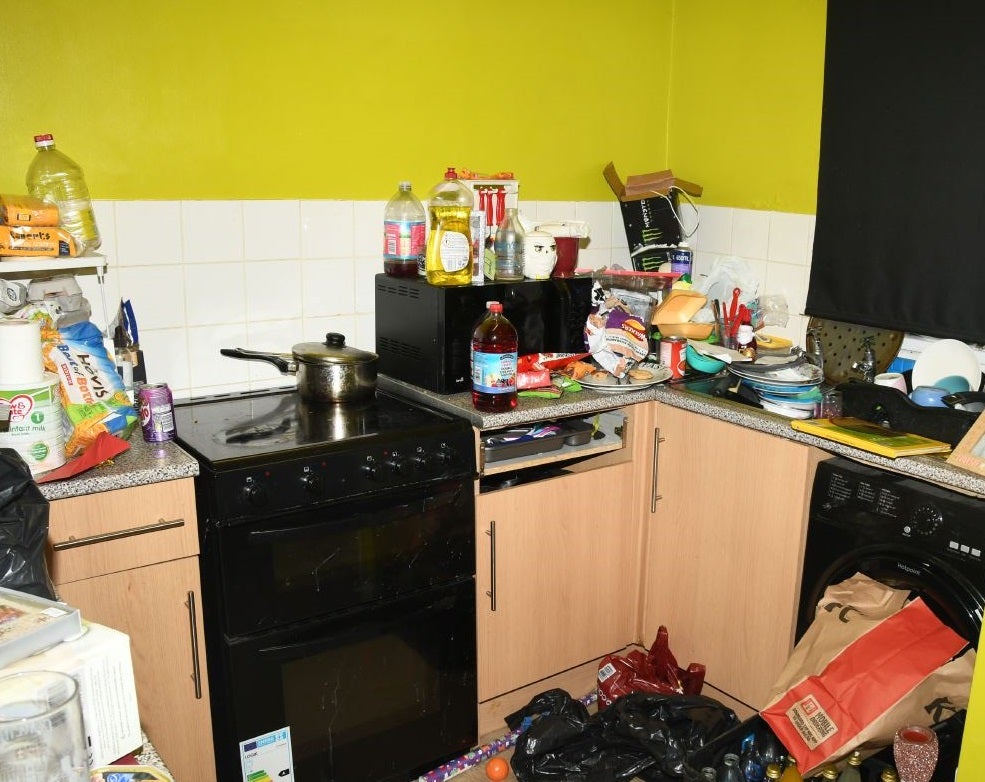 The kitchen was also filled with clutter and rubbish