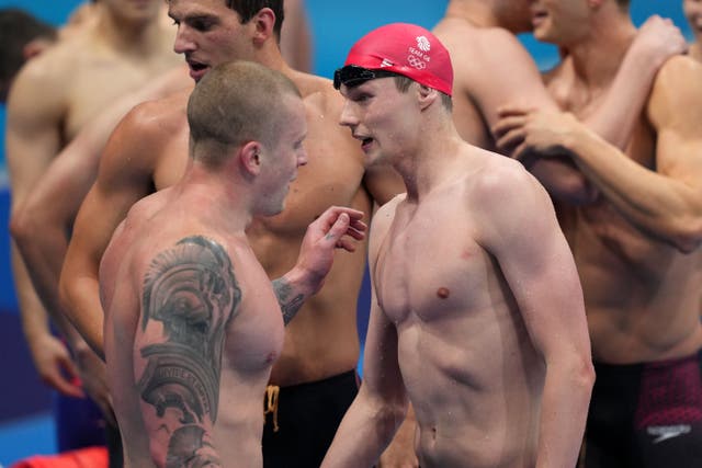 Adam Peaty, left, and Duncan Scott have won silver for Team GB in the last two Olympics in the men’s 4×100 medley relay event (Joe Giddens/PA)