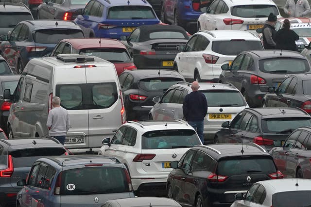 <p>Drivers wait in the queue at the Port of Dover in Kent as the getaway begins for the Easter weekend</p>