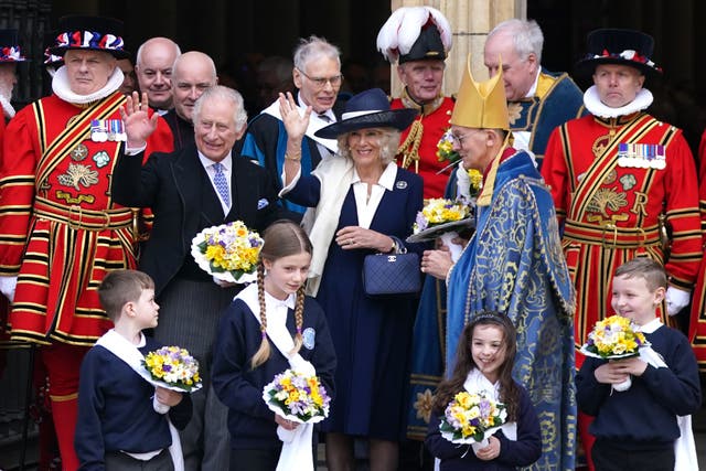 King Charles and the Queen Consort attending the Royal Maundy Service at York Minster where the King distributed the Maundy Money (Owen Humphreys/PA)