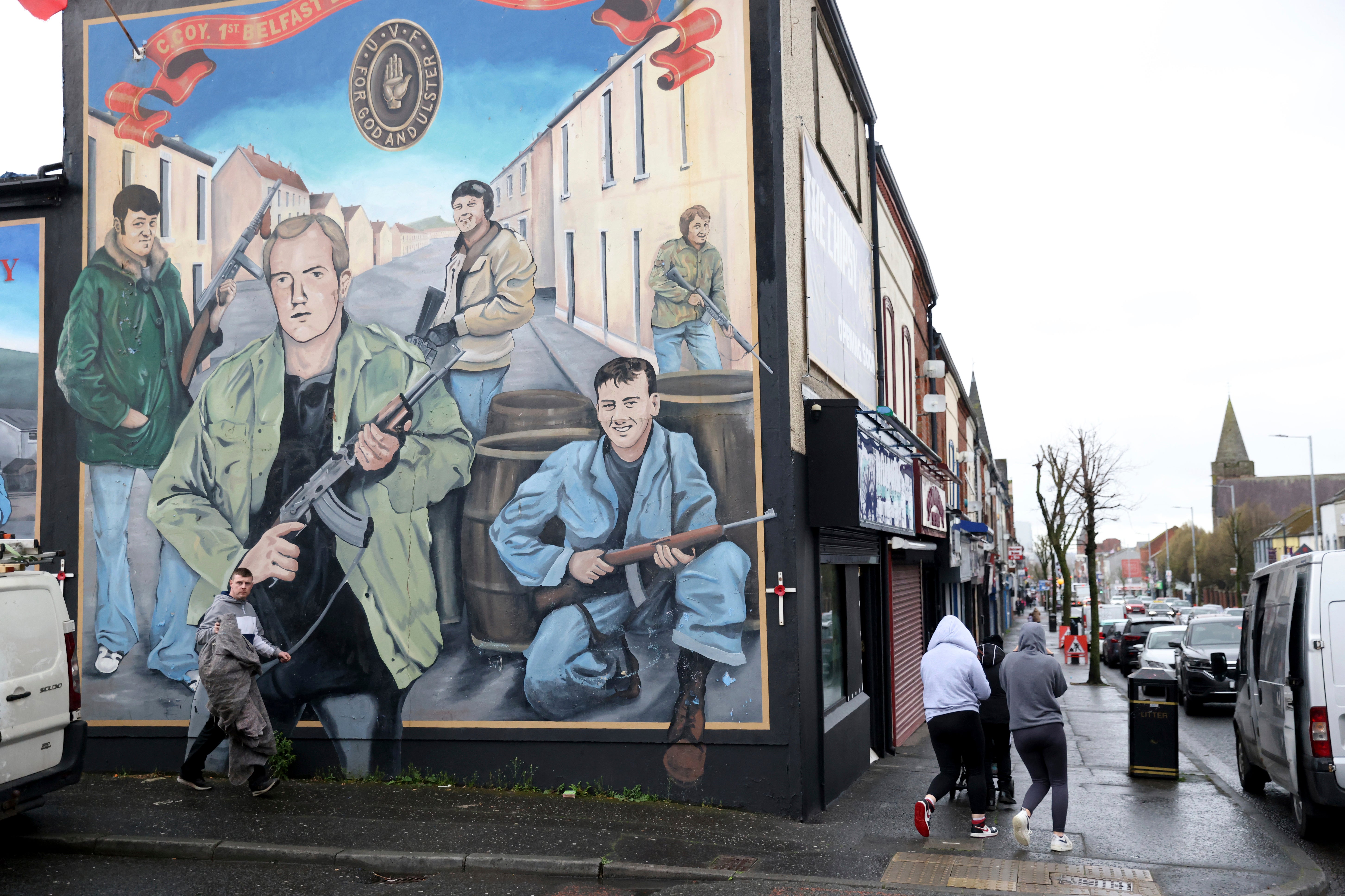 A loyalist mural is seen on a wall in west Belfast, Northern Ireland earlier this month