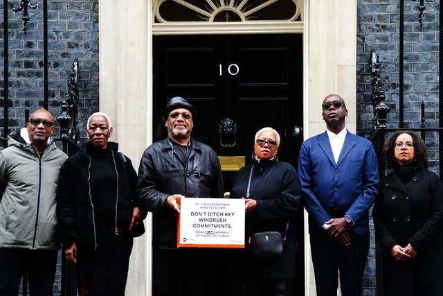 Windrush campaigners hand in their petition to 10 Downing Street (Victoria Jones/PA)