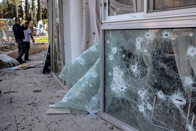 <p>Shrapnel damage in Shlomi, Israel, after the interception of rockets launched from Lebanon on Thursday </p>