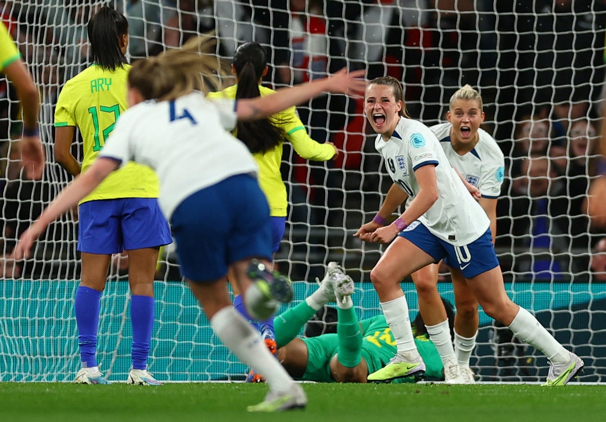 England vs Brazil LIVE: Latest score and updates as visitors respond well after Ella Toone goal
