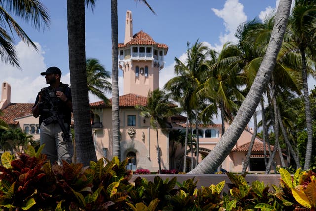 <p>Security outside Donald Trump’s Mar-a-Lago estate in Palm Beach, Florida </p>