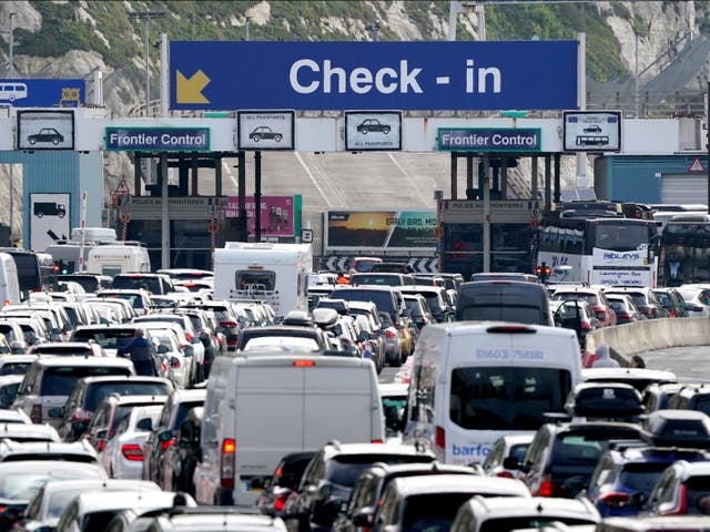 <p>Traffic queues at Port of Dover on Friday</p>