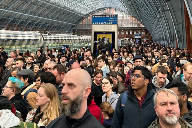 <p>Thousands of passengers were stuck in ‘chaotic’ queues at London St Pancras</p>