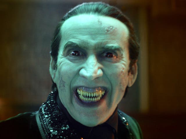 <p>Nicolas Cage as Dracula in Chris McKay’s ‘Renfield’</p>