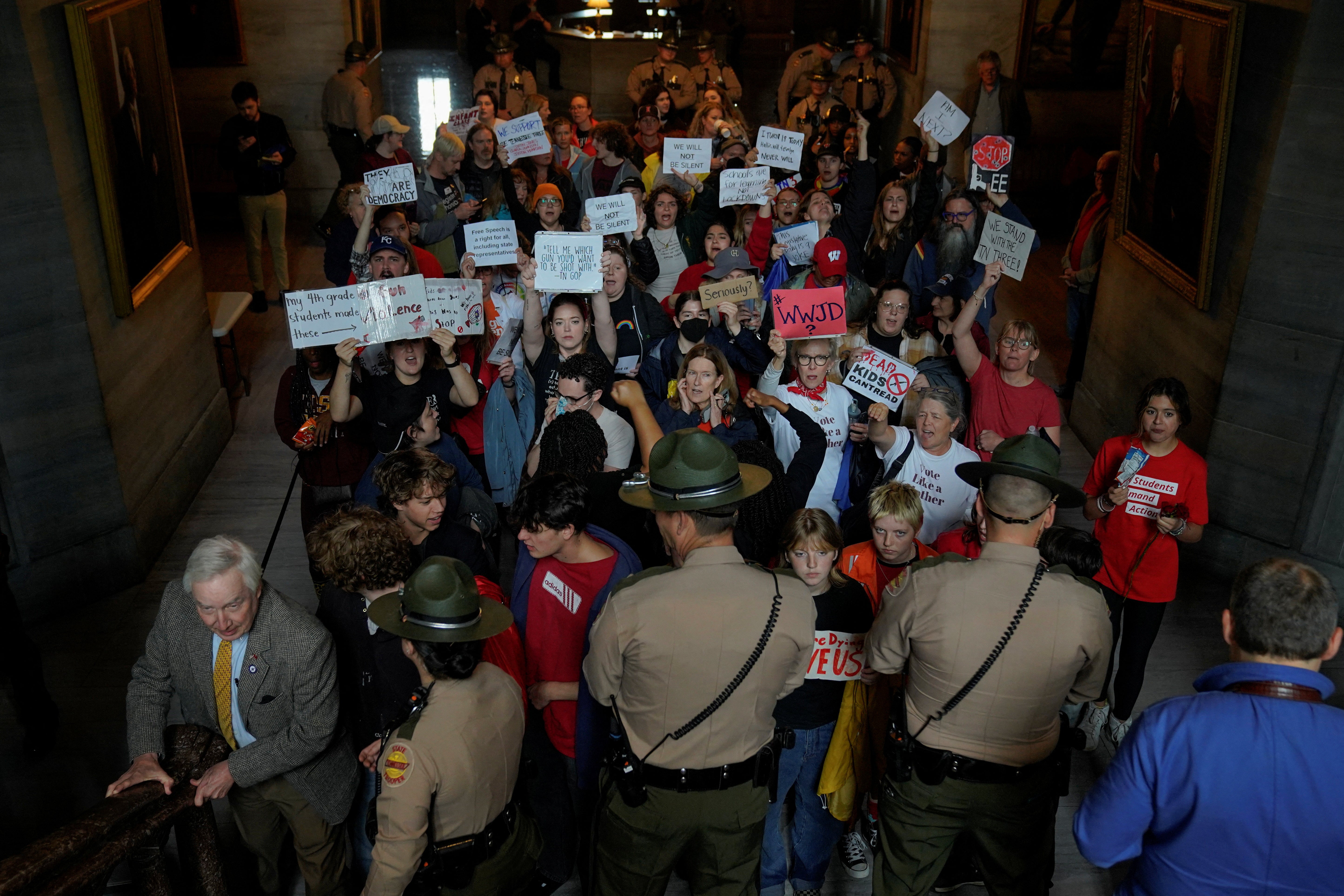 Anti-gun violence protesters have been evicted multiple times from the legislative viewing gallery as lawmakers fail to pass meaningful gun reform after the Covenant shooting