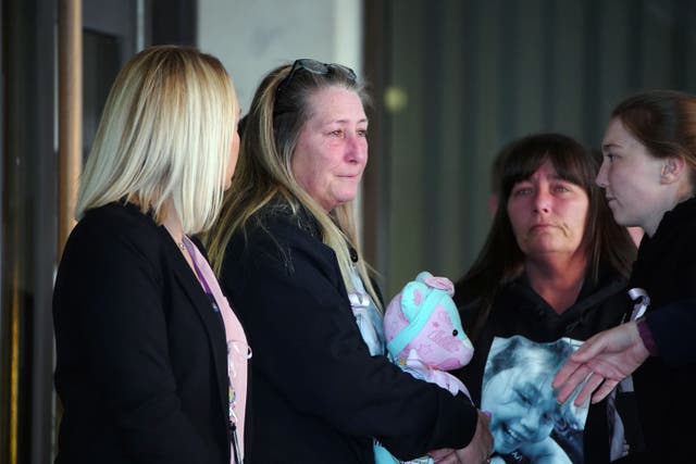 Cheryl Korbel, (second left) mother of nine-year-old Olivia Pratt-Korbel outside Manchester Crown Court after Thomas Cashman, 34, of Grenadier Drive, Liverpool, was sentenced to a minimum term of 42 years, for the murder of nine-year-old Olivia Pratt-Korbel, who was shot in her home in Dovecot on August 22 last year, the attempted murder of Joseph Nee, the wounding with intent of Olivia’s mother Cheryl Korbel and two counts of possession of a firearm with intent to endanger life. Picture date: Monday April 3, 2023.