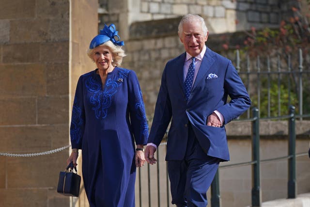 The King and Queen Consort attend the Easter Sunday morning service at St George’s Chapel at Windsor Castle (Yui Mok/PA)