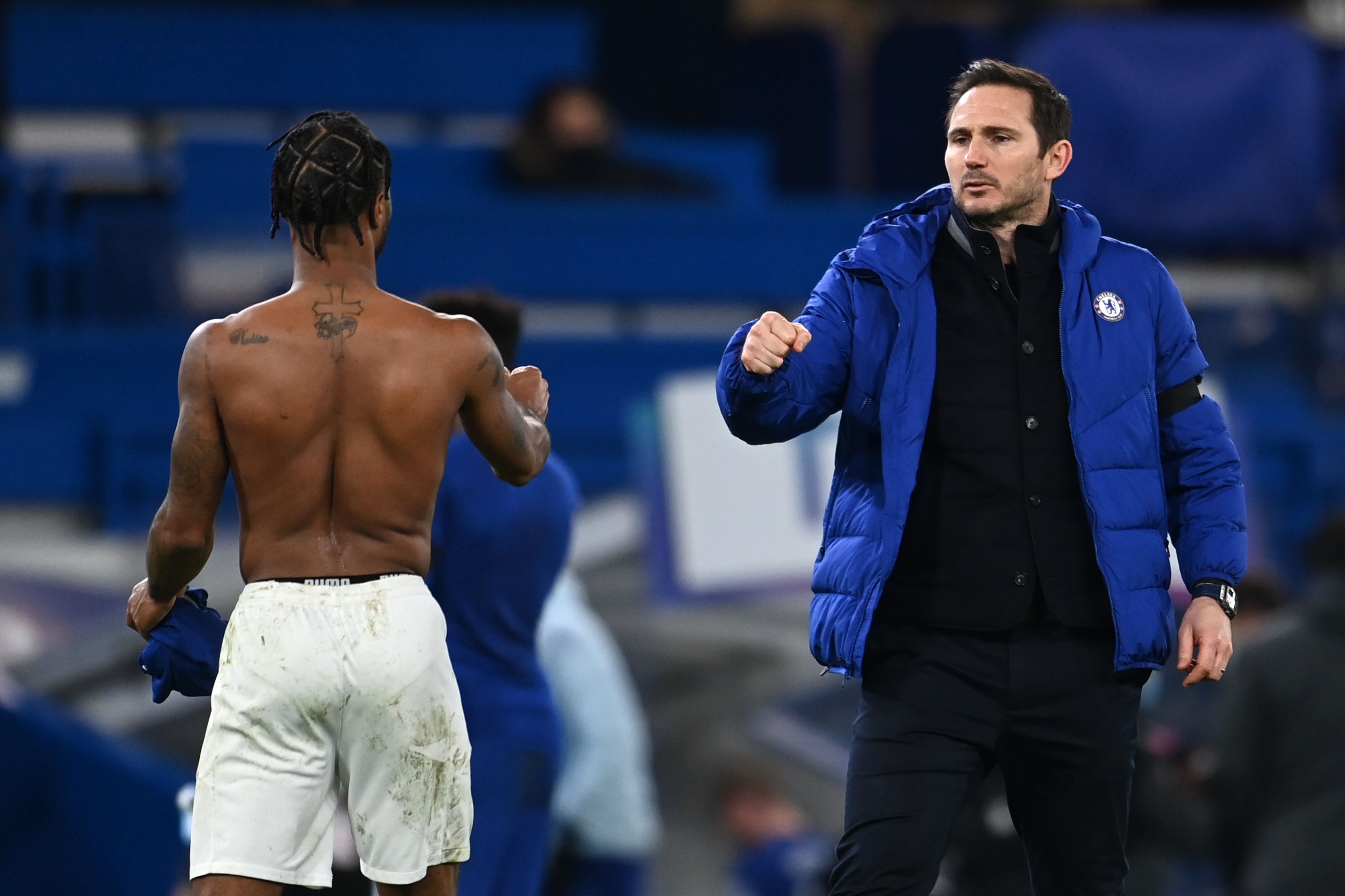 Interim boss Frank Lampard, right, has backed Raheem Sterling, left, to impress against Real Madrid (PA)