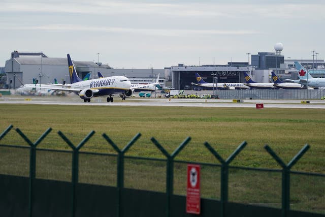 Ryanair flight prepares for take off from Dublin Airport’s North Runway (PA)