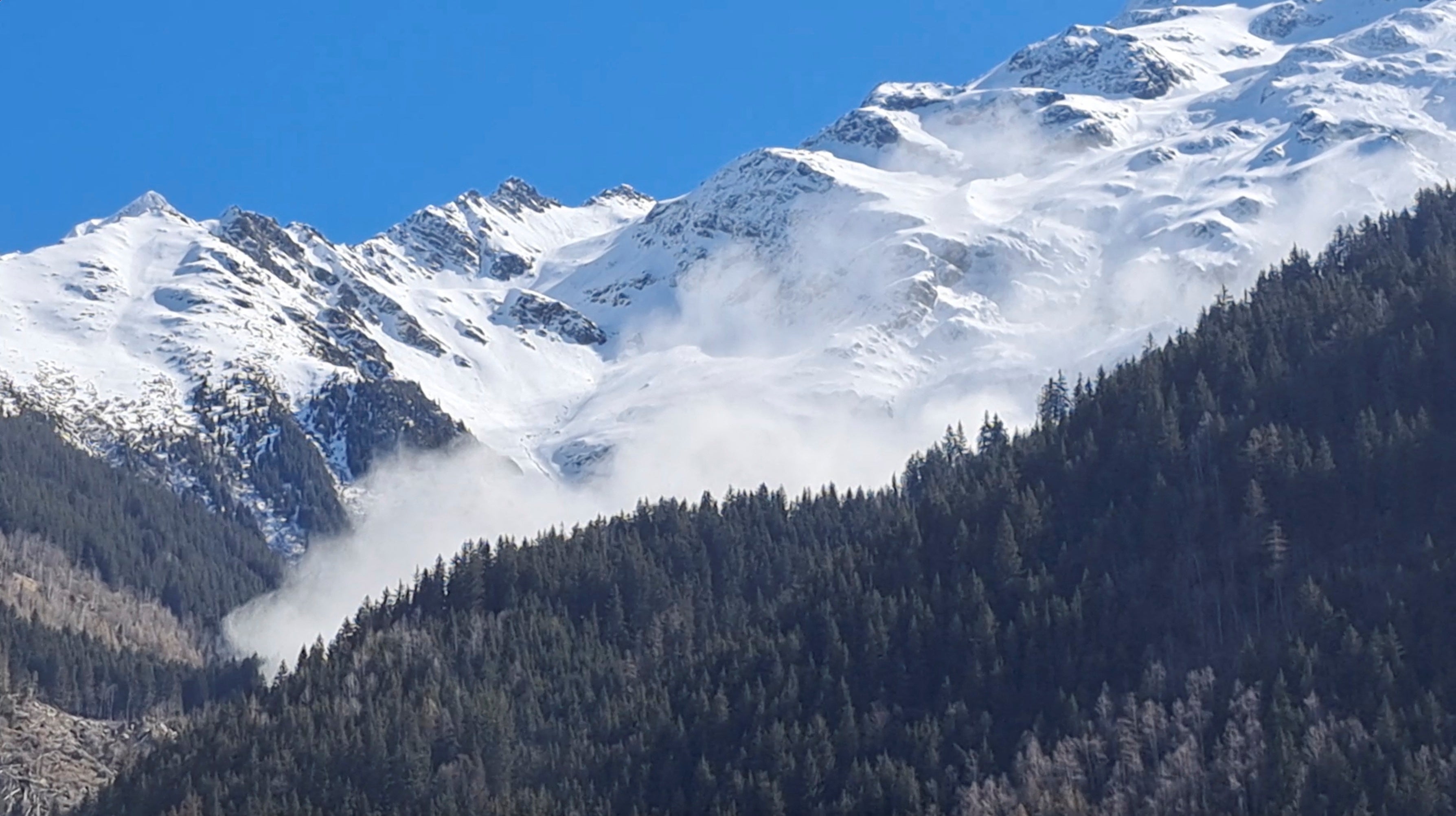 Sunday’s avalanche was estimated to be 1km long by 100m wide