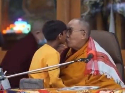 <p>Screengrab. Dalai Lama faced backlash for asking a child to ‘suck’ his tongue</p>