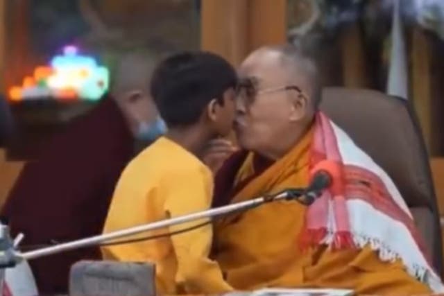 <p>Screengrab. Dalai Lama faced backlash for asking a child to ‘suck’ his tongue</p>