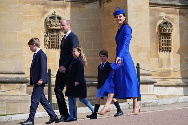 The Princess of Wales wore a classic blue look for the Easter Mattins Service at St George’s Chapel (Yui Mok/PA)