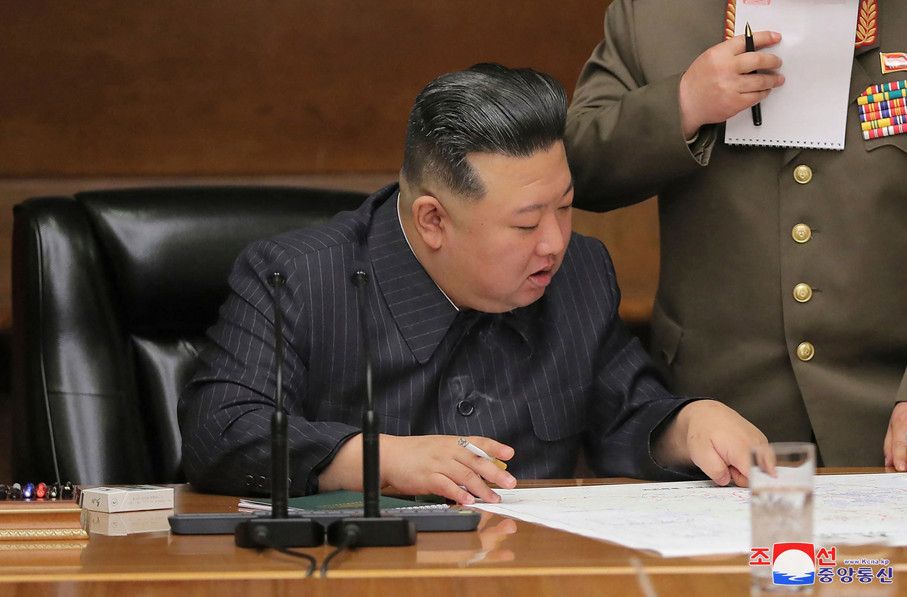 Kim Jong-un reviewed country’s frontline attack plans and various combat documents during the meeting
