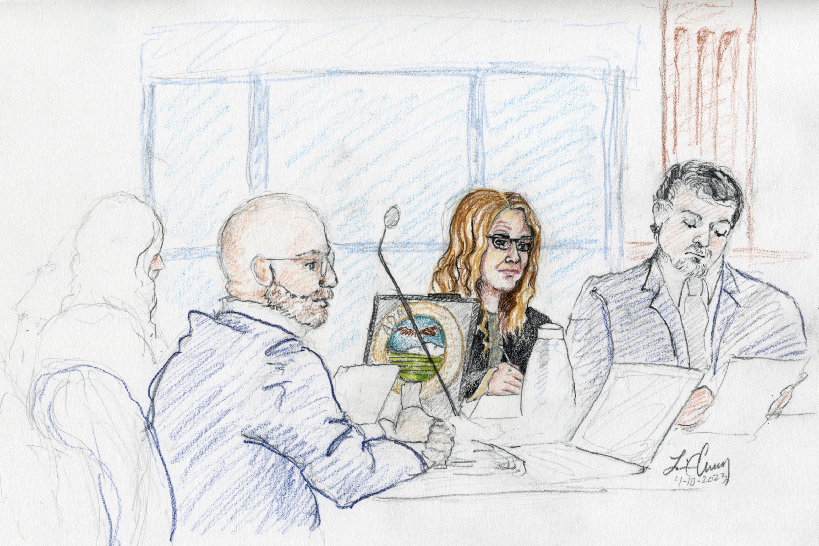 Lori Vallow with her attorneys in a courtroom sketch