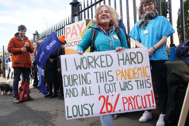 Striking NHS junior doctors on the picket line last month (PA)