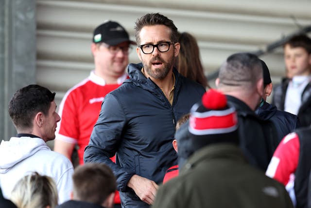 <p>Ryan Reynolds in the crowd for Wrexham’s win over Notts County</p>