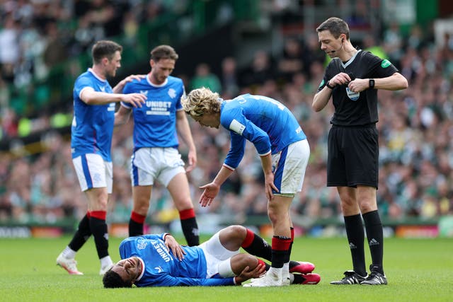 <p>Referee Kevin Clancy (right) has been targeted with abuse after refereeing Celtic’s game against Rangers </p>