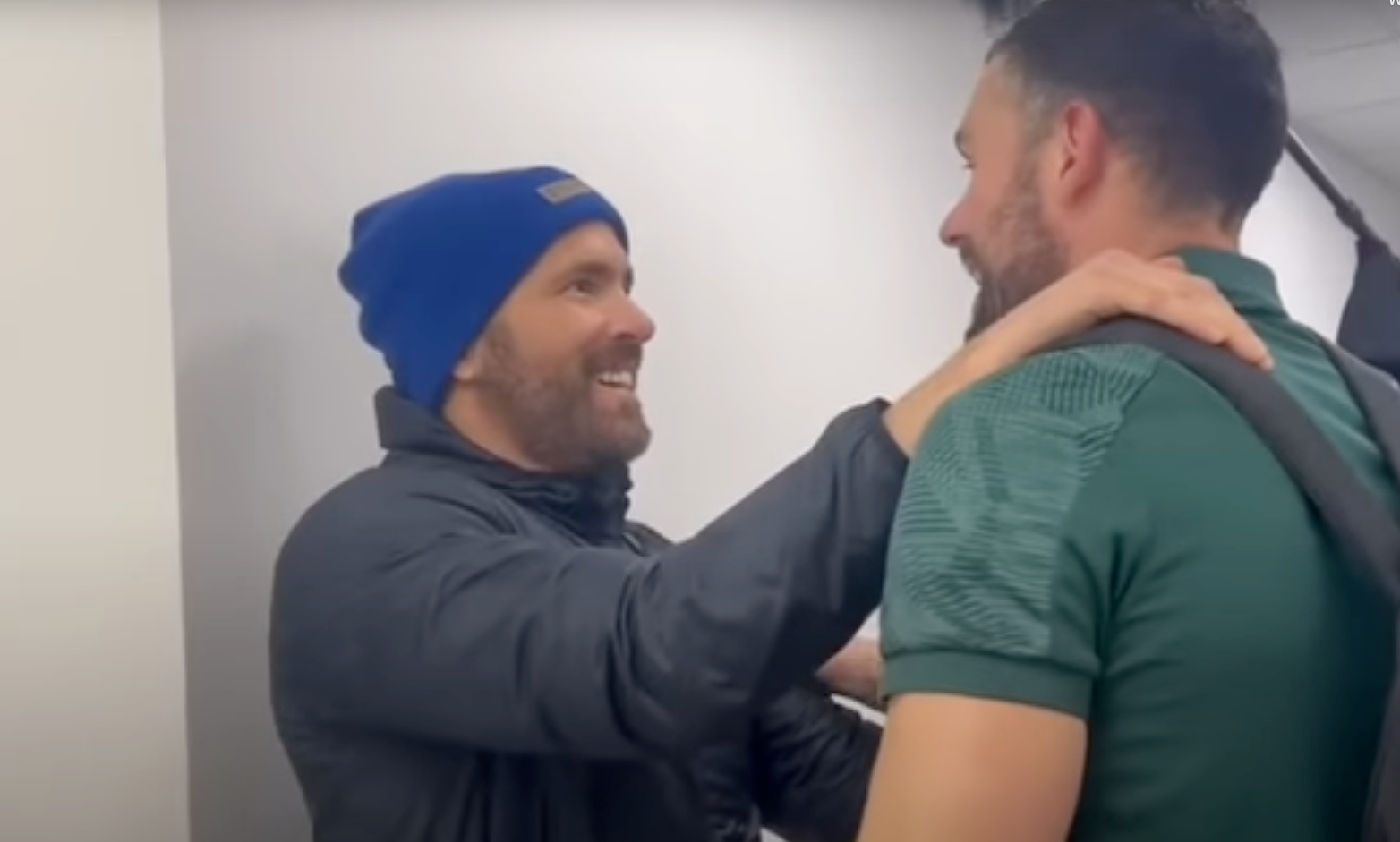 Ryan Reynolds embraces goalkeeper Ben Foster after Wrexham’s dramatic win