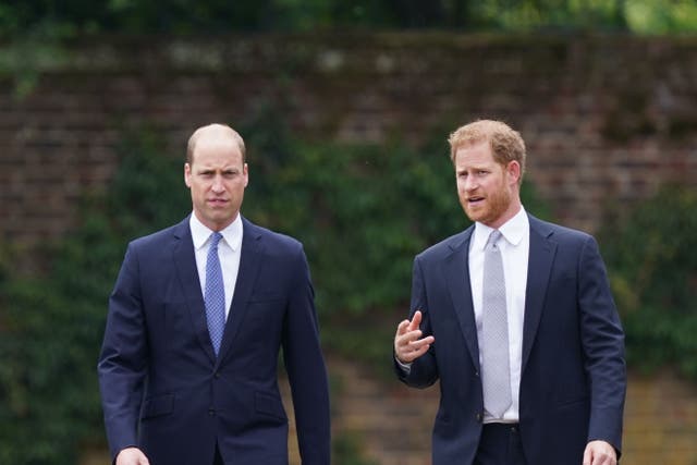 William and Harry arriving for the unveiling of a statue they commissioned of their mother Diana, Princess of Wales at Kensington Palace, London (Yui Mok/PA)