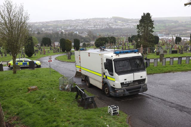 <p>An Army Technical vehicle at Derry City Cemetery during the search</p>