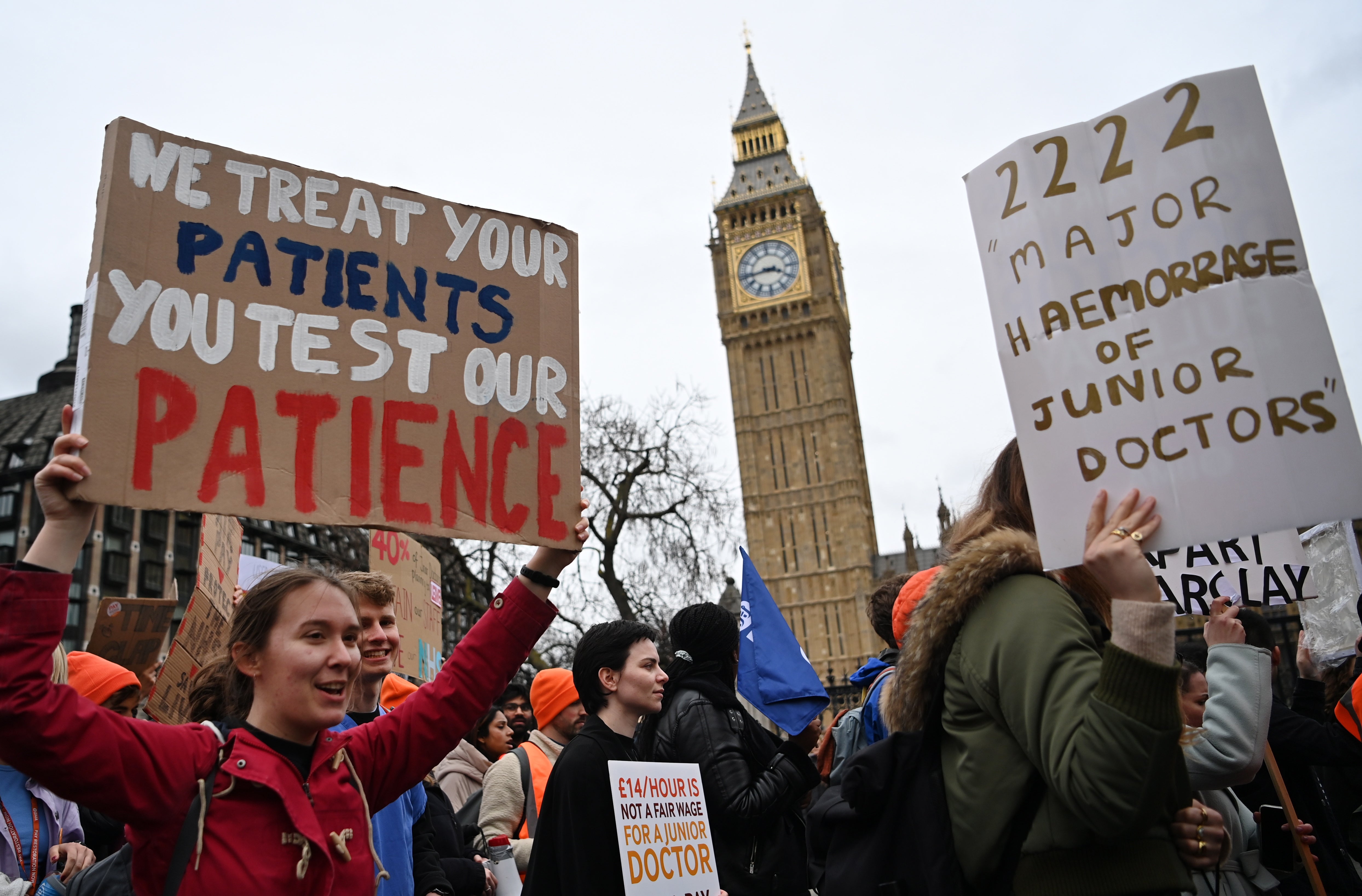 Junior doctors hold a a protest march in London on Tuesday