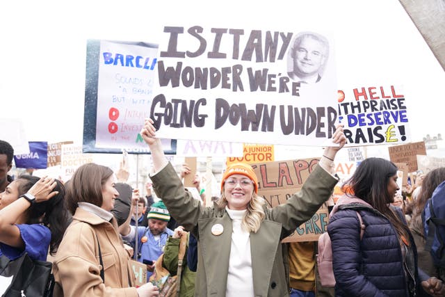 A rally in support of striking doctors in Trafalgar Square (Kirsty O’Connor/PA)