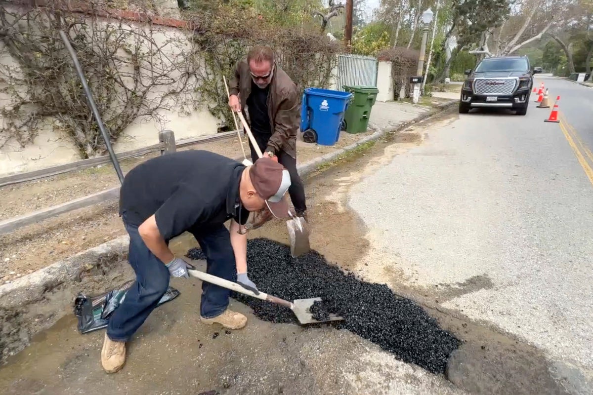Arnold Schwarzenegger fills ‘giant’ pothole – only for officials to say that’s not what it was